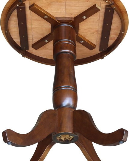 International Concepts 30" Round Top Pedestal Table, 30 in (W) x 30 in D x 34.9 in H, Cinnamon/Espresso - LeafyLoom