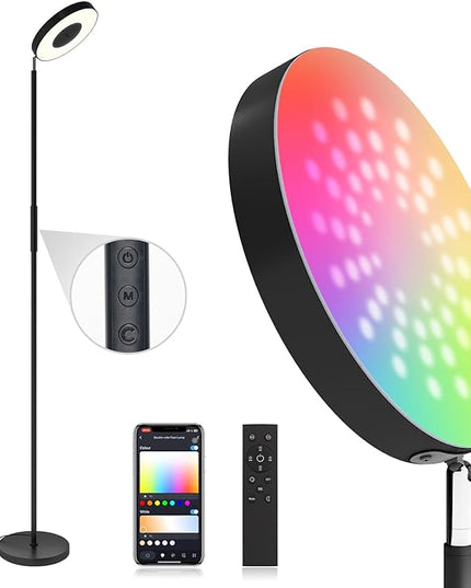 addlon RGB Floor Lamp, 2000LM LED Super Bright-Tall Standing with Alexa, App and Remote Control, Smart Modern Floor Lamp with Music Sync and 16 Million DIY Colors for Bedroom Living Room - LeafyLoom