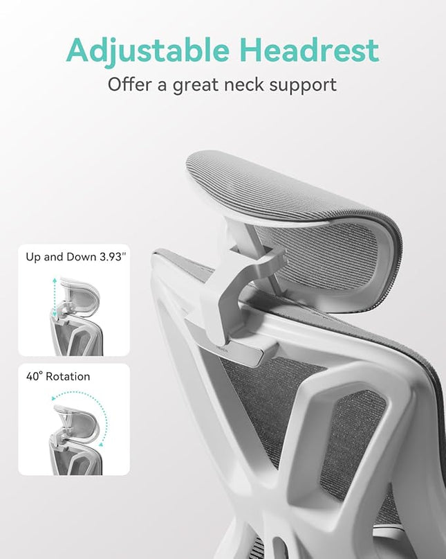 Hbada Ergonomic Office Chair, Desk Chair with Adjustable Lumbar Support and Height, Comfortable Mesh Computer Chair with Footrest 2D Headrest, Swivel Tilt Function White - LeafyLoom