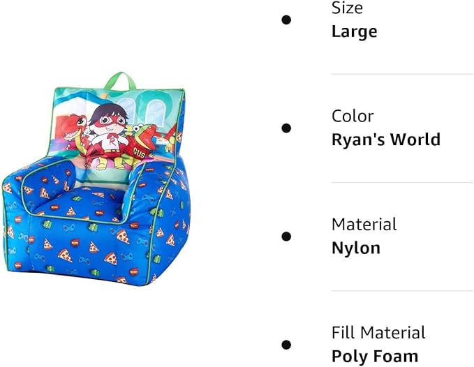 Idea Nuova Ryan's World Toddler Nylon Bean Bag Chair with Piping & Top Carry Handle Large - LeafyLoom