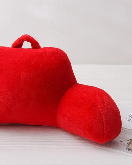 A Nice Night Faux Fur Reading Pillow Bed Wedge Large Adult Children Backrest with Arms Back Support for Sitting Up in Bed/Couch for Bedrest, Red - LeafyLoom