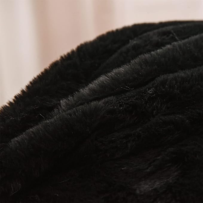 A Nice Night Faux Fur Reading Pillow Bed Wedge Large Adult Children Backrest with Arms Back Support for Sitting Up in Bed/Couch for Bedrest,Black,Large - LeafyLoom