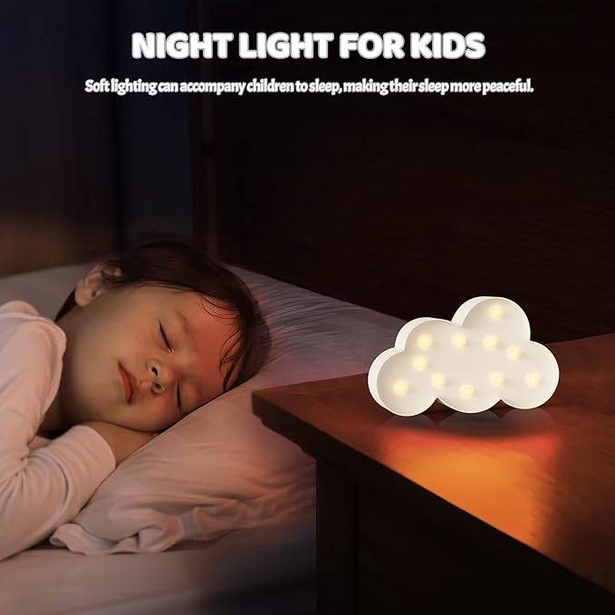 White Cloud Decor, Battery Powered Cloud Night Light for Kids, Kids Night Lights for Bedroom, Baby Night Light for Bedroom, Toddler Night Lights, Kids Room Decor for Bedroom - LeafyLoom