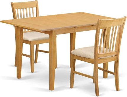 East West Furniture NOFK3-OAK-C 3 Piece Room Furniture Set Contains a Rectangle Wooden Table with Butterfly Leaf and 2 Linen Fabric Kitchen Dining Chairs, 32x54 Inch - LeafyLoom
