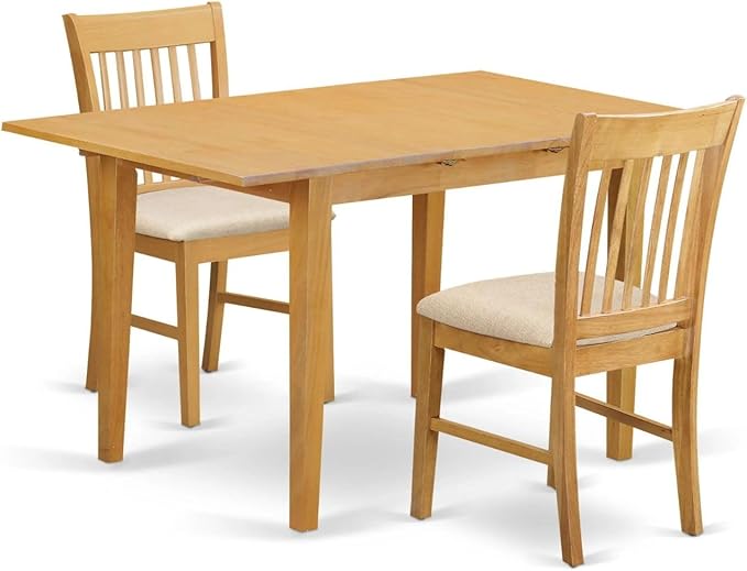 East West Furniture NOFK3-OAK-C 3 Piece Room Furniture Set Contains a Rectangle Wooden Table with Butterfly Leaf and 2 Linen Fabric Kitchen Dining Chairs, 32x54 Inch - LeafyLoom