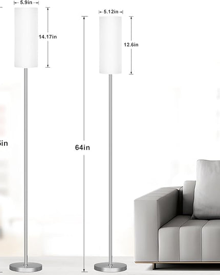 Ambimall 66'' Floor Lamps for Living Room with Remote Control and Stepless Dimmable Colors Temperature & Brightness, 9W Bulb Included(White Lampshade & Silver Pole) - LeafyLoom