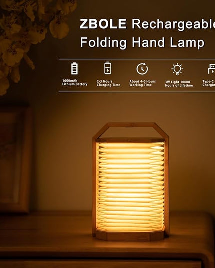 LED Desk Lamp Dimmable Table Lamp Reading Lamp with USB Charging Port, Wooden Hand Lamp, Folding Paper Portable Lamp, Eye-Caring Lamp, Led Lights for Home Decoration (Bamboo) - LeafyLoom