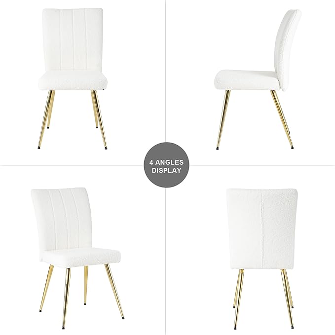 Modern Dining Chairs Set of 4, Side Dining Room Chairs with Gold Plated Metal Legs, Kitchen Chairs with Fabric Accent, Upholstered Chairs for Dining Room, Kitchen, Living Room, Beige - LeafyLoom
