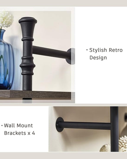 5 Tier Shelf, Wall Mounted Bookshelf, Industrial Bookcase, Open Display Shelves Tall Modern Book Case Standing Leaning Wall Shelves for Living Room Bedroom Home Office Kitchen, Oak Gray - LeafyLoom