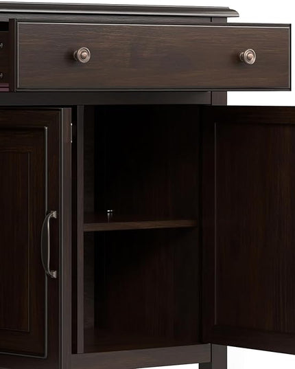 SIMPLIHOME Connaught Low Storage Cabinet, 67 inch, Dark Chestnut Brown - LeafyLoom