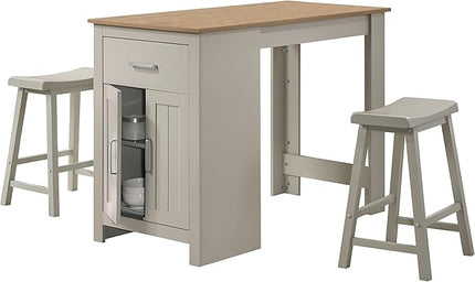NicBex Kitchen Table for 2 Breakfast Nook Table Set 47" Small Space Counter Height Dining Table with Cabinet, Drawer, and 2 Ergonomic Counter Stools, Walnut - LeafyLoom
