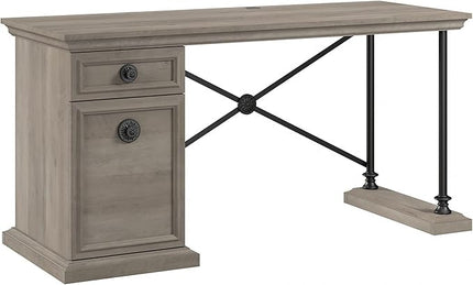 Bush Furniture Coliseum Designer Desk with Storage, Home Office Computer, 60W, Driftwood Gray - LeafyLoom