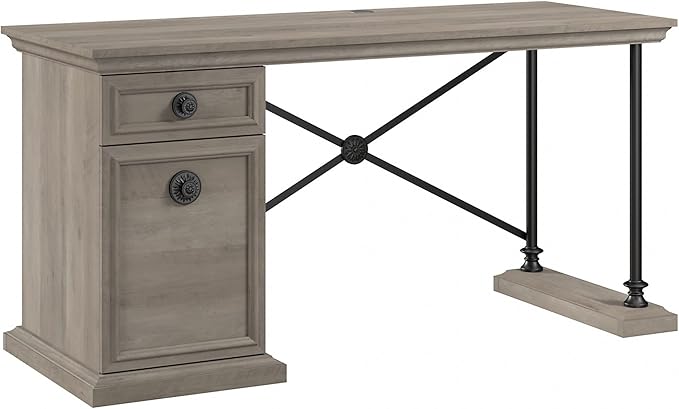 Bush Furniture Coliseum Designer Desk with Storage, Home Office Computer, 60W, Driftwood Gray - LeafyLoom