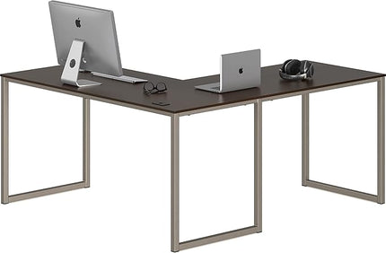 SHW Home Office 55 Inch Large L Shaped Corner Desk, 24" Deep, Espresso - LeafyLoom