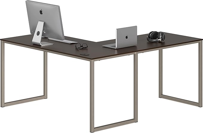 SHW Home Office 55 Inch Large L Shaped Corner Desk, 24" Deep, Espresso - LeafyLoom