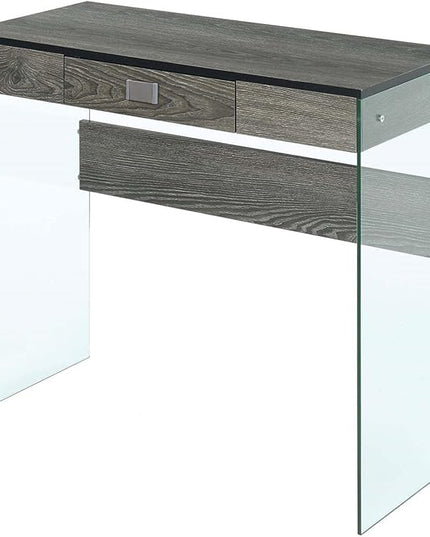 Convenience Concepts SoHo 1 Drawer Glass 36 inch Desk, Weathered Gray/Glass - LeafyLoom