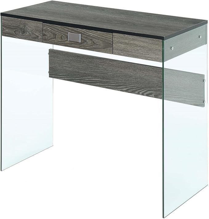 Convenience Concepts SoHo 1 Drawer Glass 36 inch Desk, Weathered Gray/Glass - LeafyLoom