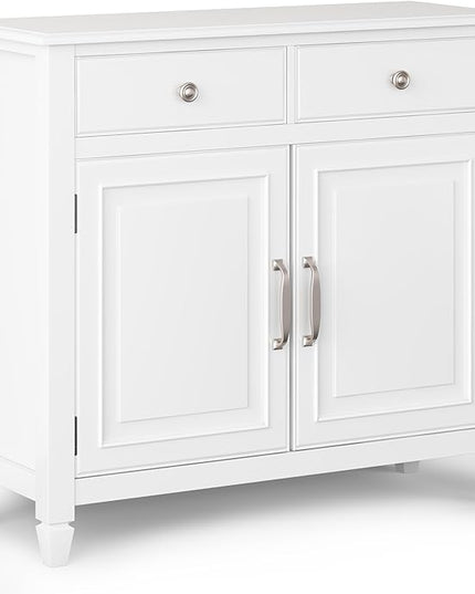 SIMPLIHOME Connaught SOLID WOOD 40 inch Wide Traditional Entryway Storage Cabinet in White for the Living Room, Entryway and Family Room - LeafyLoom