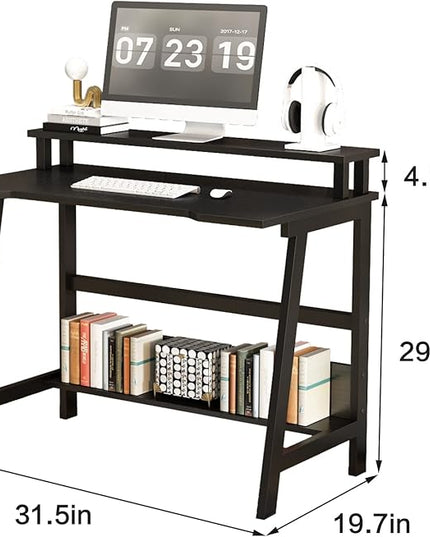 Small Computer Desk for Small Spaces - 33.5" Inch Modern Writing Table with Monitor Storage Shelf for Home Office and Study, Compact Laptop Desk in Simple and Sleek Style - LeafyLoom