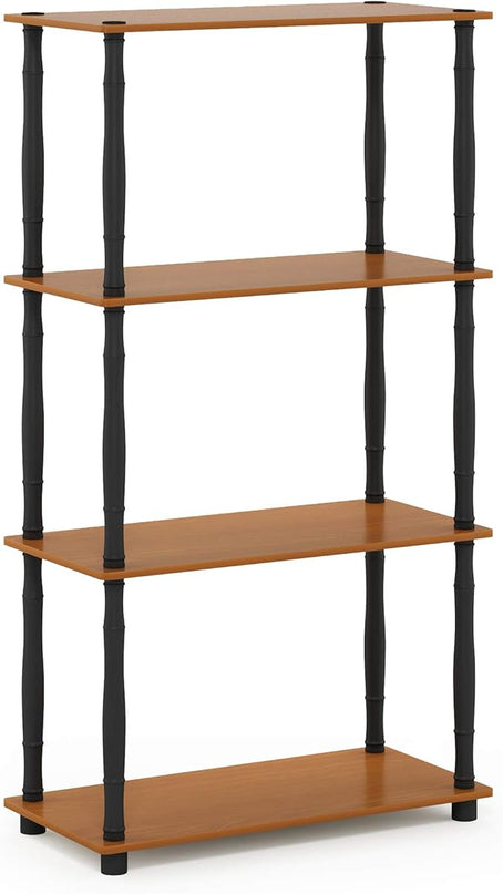 Furinno Turn-N-Tube 4-Tier Multipurpose Shelf Display Rack, Classic Tubes, Light Cherry/Black - LeafyLoom