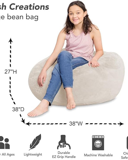 Posh Creations Bean Bag Chair for Kids, Teens, and Adults Includes Removable and Machine Washable Cover, Soft Faux Rabbit Fur - Cream, 38in - Large - LeafyLoom