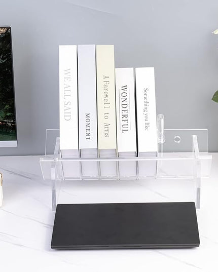 Sumerflos Acrylic Desktop Bookcase, Book Storage Organizer Bookshelves, Clear Mordern Tabletop Storage Rack for Office Home Shelf Display for Cd/Magazine/Book - Clear - LeafyLoom