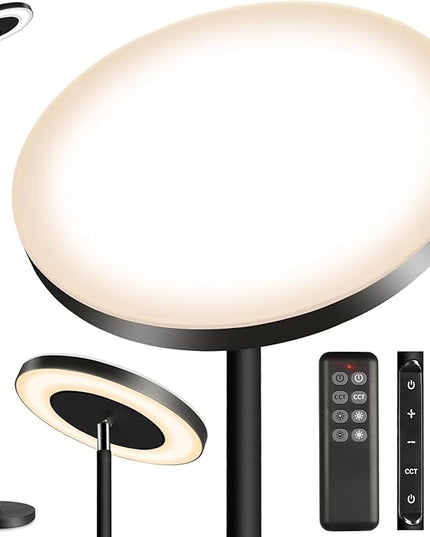 OUTON LED Torchiere Floor Lamp, Super Bright Dimmable Tall Standing Lamp with Remote Touch Control, 4 Color Temperatures, 1-Hour Timer for Living Room, Bedroom, Office (Classic Black) - LeafyLoom