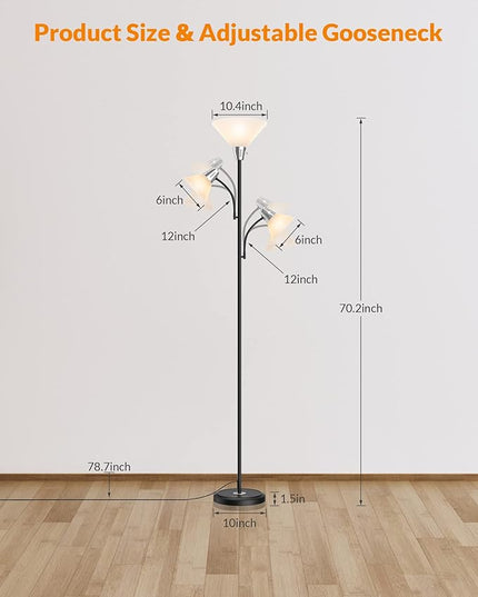 LEPOWER Floor Lamp, Standing Lamp with Replaceable 3000K Energy-Saving LED Bulbs,9W Lamp for Living Room with 5W Adjustable Reading Lights, Modern Bright Floor Lamp for Bedroom, Living Room, Office - LeafyLoom