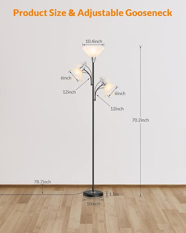 LEPOWER Floor Lamp, Standing Lamp with Replaceable 3000K Energy-Saving LED Bulbs,9W Lamp for Living Room with 5W Adjustable Reading Lights, Modern Bright Floor Lamp for Bedroom, Living Room, Office - LeafyLoom