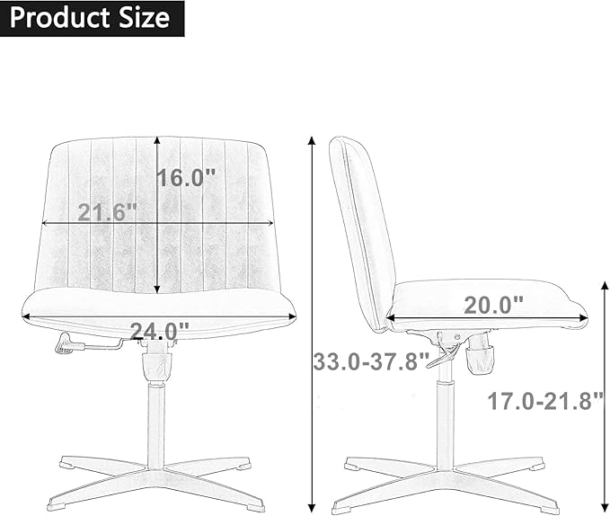 Armless Office Chair Wide Desk Chair Mid Back Accent Chair Padded Swivel Vanity Chair for Girl Women Computer Task Chair for Home Office (Linen, Beige with Cross Base) - LeafyLoom