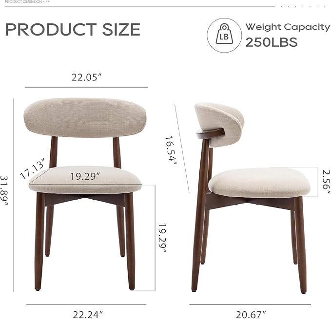 COLAMY Wooden Dining Chairs Set of 6, Modern Fabric Upholstered Kitchen Side Chairs, Farmhouse Dining Room Chair with Foot Pegs, Beige - LeafyLoom