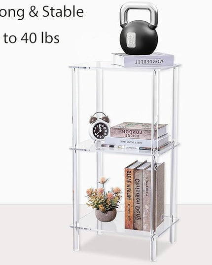 Acrylic Bookcase for Small Spaces, 3 Tier Clear Bookshelf for Bedroom, Bathroom, Living Room, Multipurpose Shelving Unit for Collectibles, Plants, Display, 15.7'' L x 11.8'' W x 30.7'' H - LeafyLoom