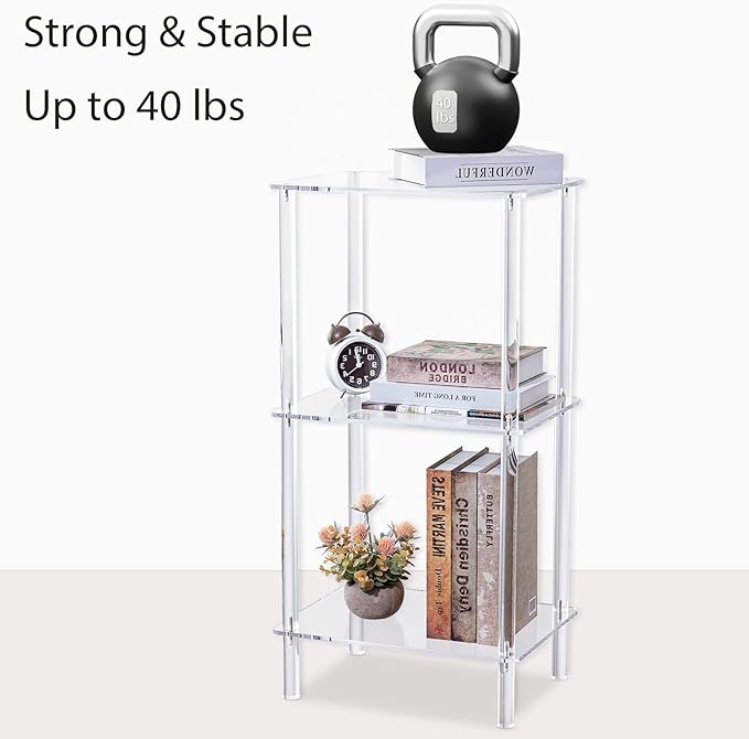 Acrylic Bookcase for Small Spaces, 3 Tier Clear Bookshelf for Bedroom, Bathroom, Living Room, Multipurpose Shelving Unit for Collectibles, Plants, Display, 15.7'' L x 11.8'' W x 30.7'' H - LeafyLoom