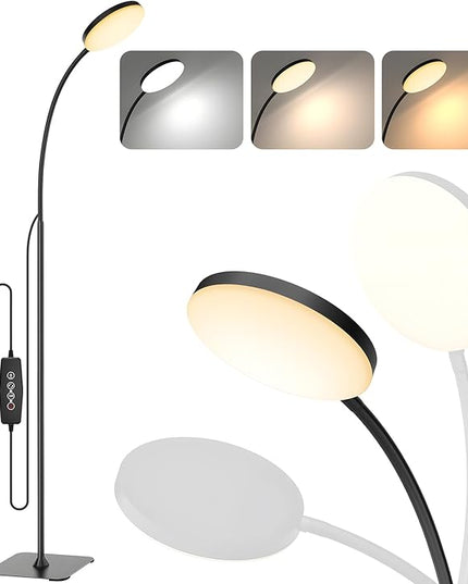 Floor Lamp, [3 Color & 10 Brightness] Small Slim LED Reading Lamp Floor Standing, Dimmable Adjustable Flexible Gooseneck Light for Kids Bedroom, Office, Living Room, Corner Bedside Lamp - LeafyLoom