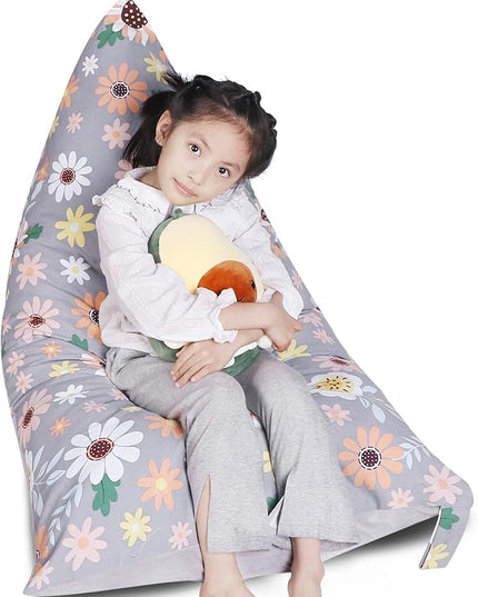 Stuffed Animal Storage Bean Bag Chair Cover, Velvet Canvas Gray Sunflower Plush Toy Storage Stuff and Sit Seat for Kids/Teens/Adults, 52" x 31" Extra Large Sofa, 200L/52Gal, Cover Only - LeafyLoom