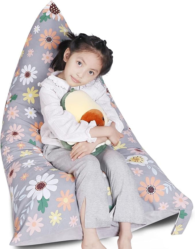 Stuffed Animal Storage Bean Bag Chair Cover, Velvet Canvas Gray Sunflower Plush Toy Storage Stuff and Sit Seat for Kids/Teens/Adults, 52" x 31" Extra Large Sofa, 200L/52Gal, Cover Only - LeafyLoom