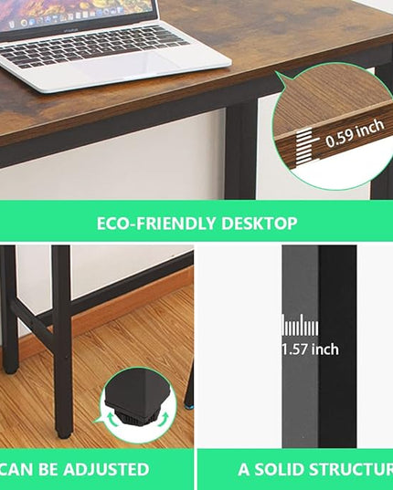 Kitchen Table, Heavy Duty Metal Frame, Industrial Style, for Living, Dining Room, Rustic Brown. - LeafyLoom