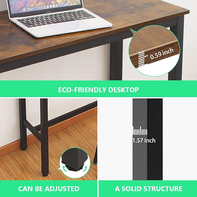 Kitchen Table, Heavy Duty Metal Frame, Industrial Style, for Living, Dining Room, Rustic Brown. - LeafyLoom