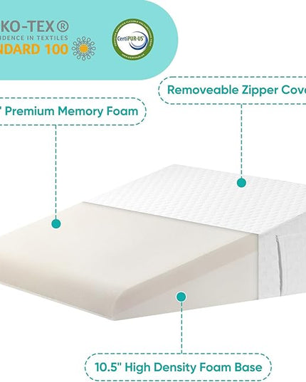 Bed Wedge Pillow for After Surgery Premium 7.5" Wedge Pillow for Sleeping with Memory Foam Top, Triangle Pillow Wedge for Acid Reflux Snoring Post Surgery Leg Elevation Back & Knee Pain Relief -White - LeafyLoom