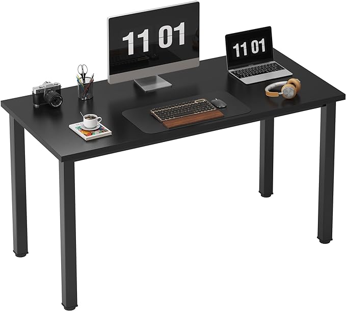 Need Computer Desk, 47 inch Home Office Desk, Modern Simple Style Home Office Gaming Desk, Basic Writing Table for Study Student, Black Metal Frame, Black - LeafyLoom