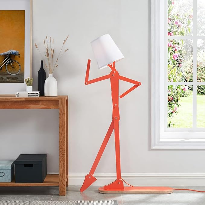 Cool Tall Floor Lamp for Bedroom & Living Room - Unique Corner Decorative Reading Standing Light Wood Creative Swing Arm Design Gift for Kids/Boys/Girls, Home, Farmhouse - Bulb Included - LeafyLoom