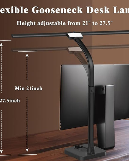 LED Desk Lamp for Home Office, 24W Bright Desk Lamp with Phone Holder Base - 25 Lighting Modes Eye-Caring Desk Light Adjustable Gooseneck Lamp for Workbench Drafting Reading Study - LeafyLoom