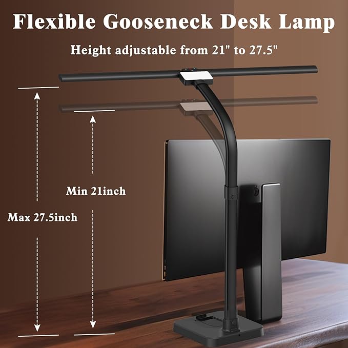 LED Desk Lamp for Home Office, 24W Bright Desk Lamp with Phone Holder Base - 25 Lighting Modes Eye-Caring Desk Light Adjustable Gooseneck Lamp for Workbench Drafting Reading Study - LeafyLoom