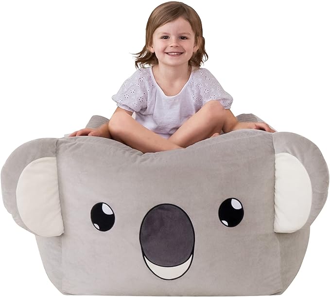 Aubliss Stuffed Animal Storage Bean Bag Chairs for Kids, Velvet Extra Soft Beanbag Chair Cover, X-Large Stuffable Zipper Bean Bag for Organizing Plush Toys Boys Girls, Koala - LeafyLoom
