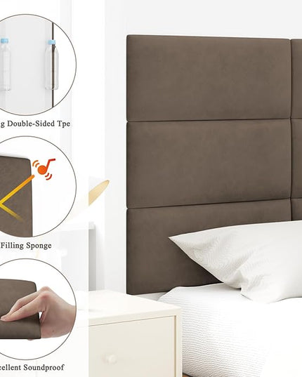 King Headboard, Wall Mounted Peel and Stick Headboard, Upholstered Leather Bed Headboard for King Size Bed, Floating Dorm Bedroom Tall Headboard Soundproof Wall Panels (12 Panels, 10"x24") - LeafyLoom
