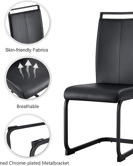 Modern Dining Chairs Set of 6,High Back Kitchen Chairs,Side Room Chair with Black Powder Coating Metal Legs,Easy to Clean Upholstered Dining Chairs,Ideal for Living Room(Black Chairs) - LeafyLoom