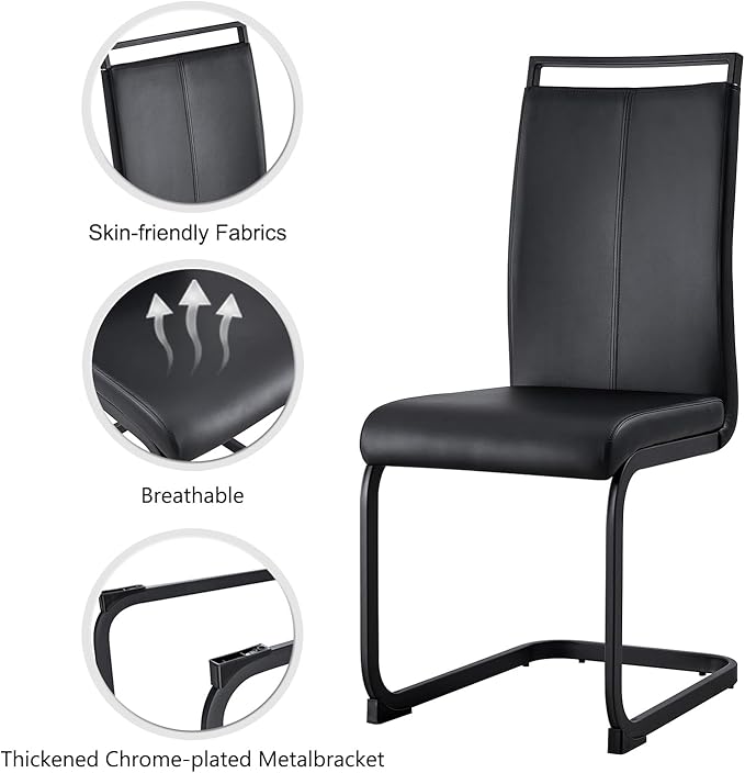 Modern Dining Chairs Set of 6,High Back Kitchen Chairs,Side Room Chair with Black Powder Coating Metal Legs,Easy to Clean Upholstered Dining Chairs,Ideal for Living Room(Black Chairs) - LeafyLoom