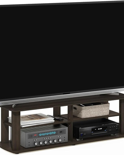 Furinno Nelly Entertainment Center TV Stand, Short 43.3"(W) x13.4(H) x13.1(D), Dark Brown - LeafyLoom