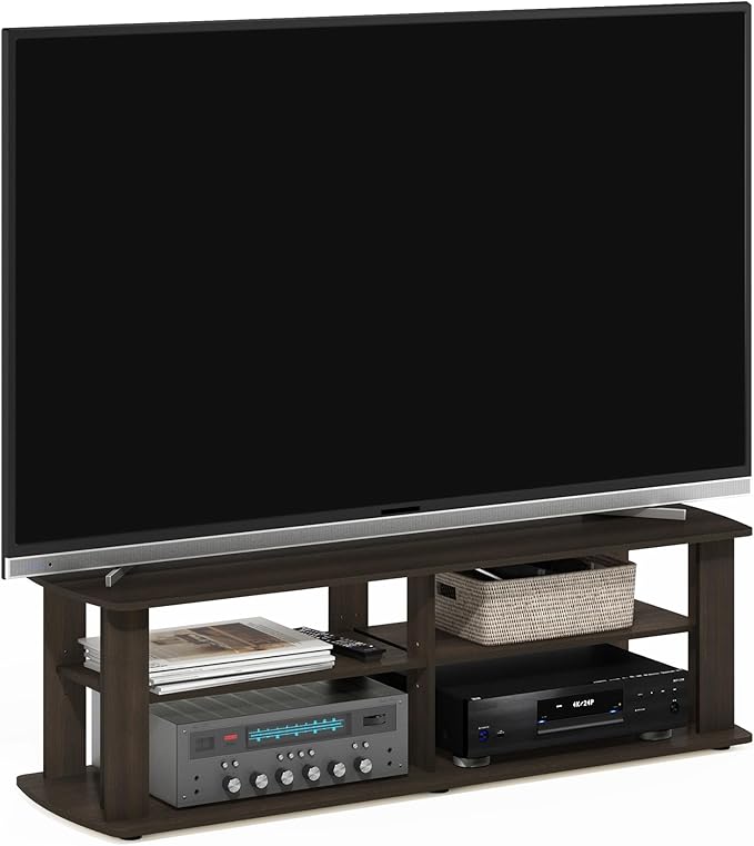 Furinno Nelly Entertainment Center TV Stand, Short 43.3"(W) x13.4(H) x13.1(D), Dark Brown - LeafyLoom