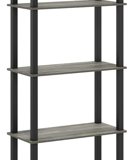 Furinno Turn-N-Tube 5-Tier Multipurpose Shelf / Display Rack / Storage Shelf / Bookshelf, Square Tubes, French Oak Grey/Black - LeafyLoom